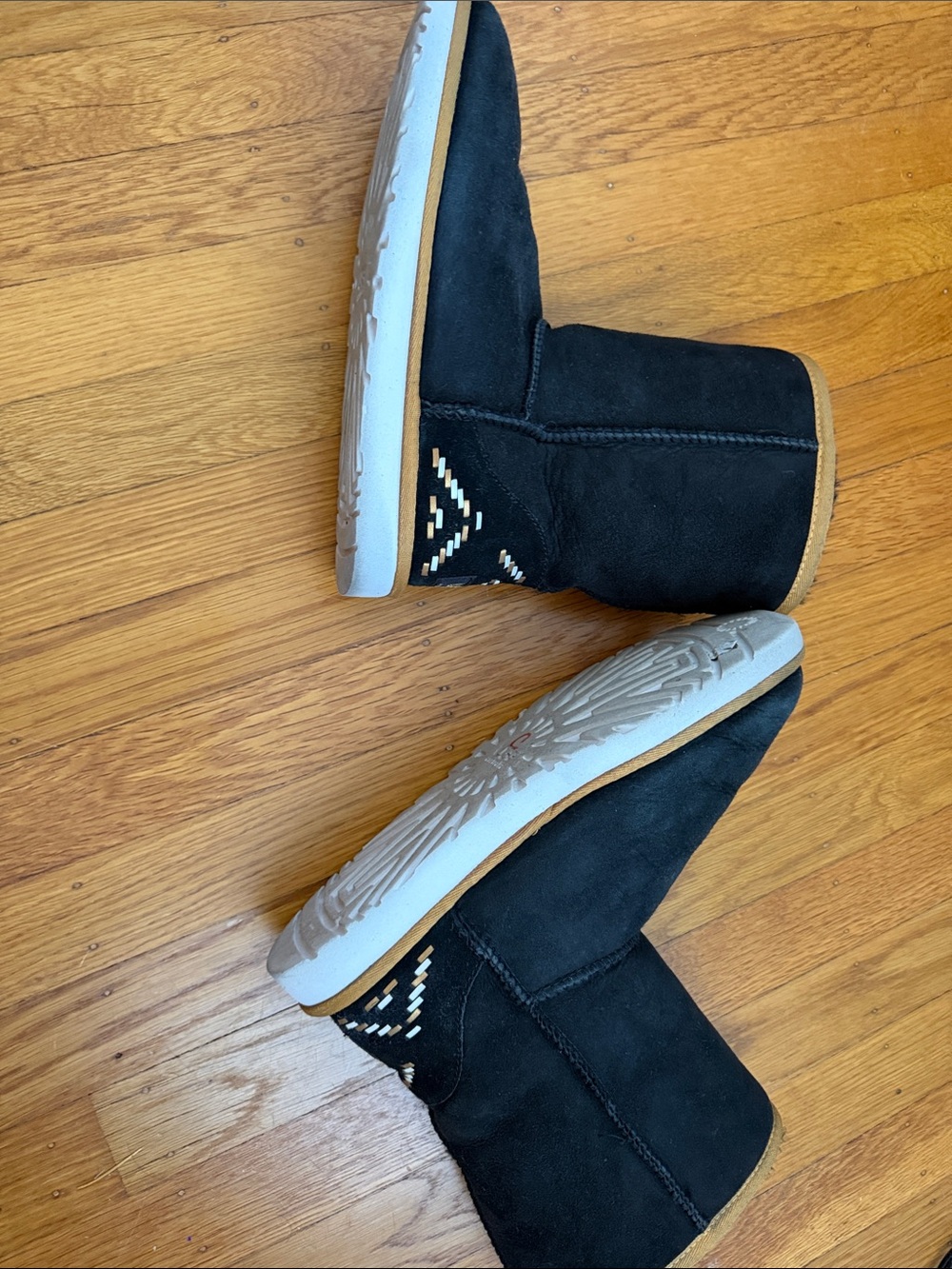 UGG Black Suede Short Ankle Boots with Tan Trim